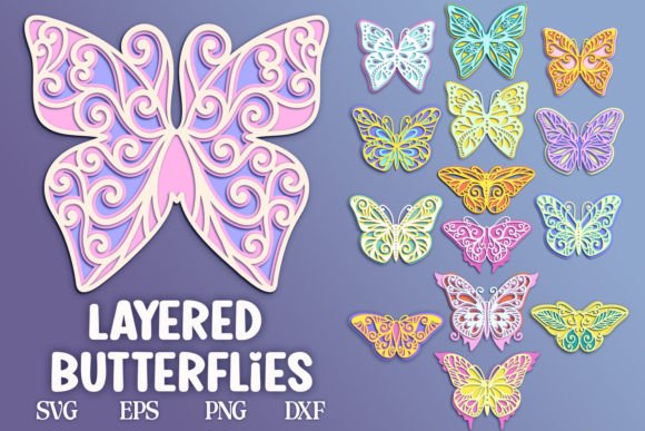 3D Butterflies Bundle 15 Papercut Items for 3D SVG Shapes