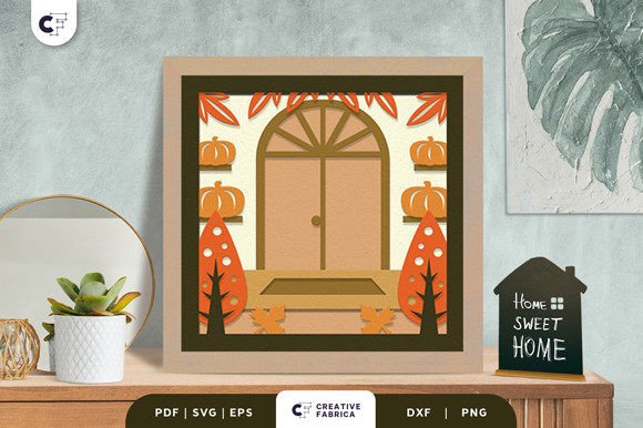 Autumn Home Porch 3D Shadow Box SVG for Ornaments