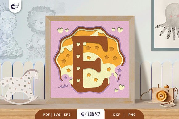 Baby Alphabet E Monogram 3D Papercut SVG