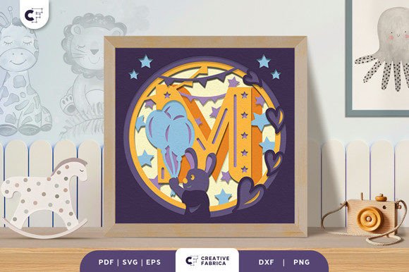 Baby Alphabet M Monogram 3D Papercut SVG