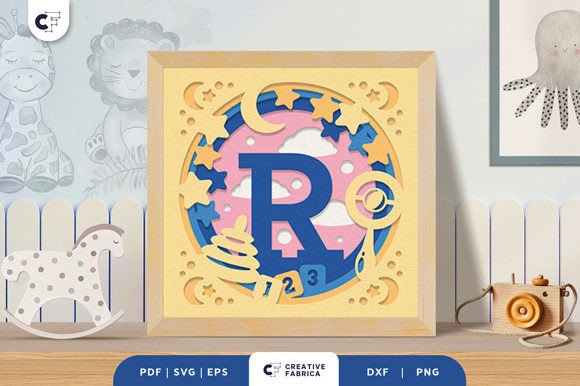Baby Alphabet R Monogram 3D Papercut SVG