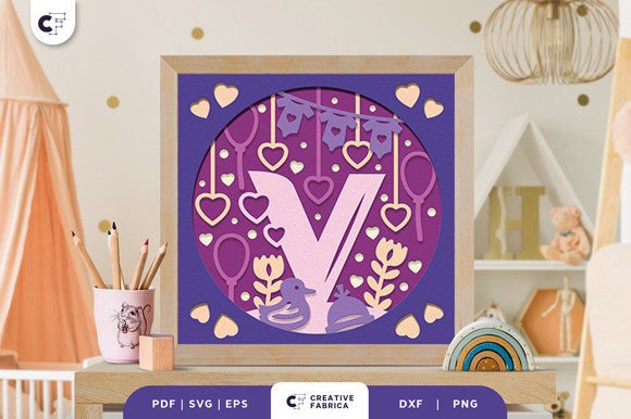 Baby Alphabet V Monogram 3D Papercut SVG