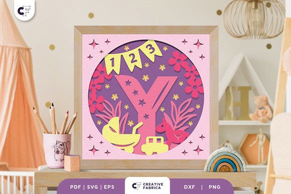Baby Alphabet Y Monogram 3D Papercut SVG