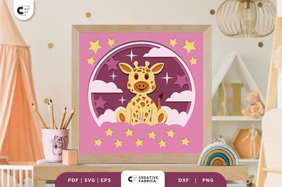 Baby Giraffe 3D Shadow Box Papercut