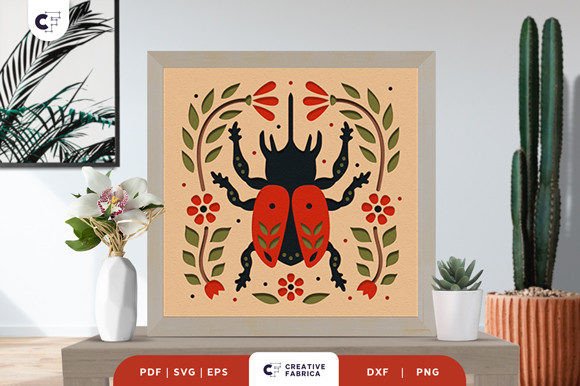 Beetle Folk Art 3D Paper Cut SVG for Seasons