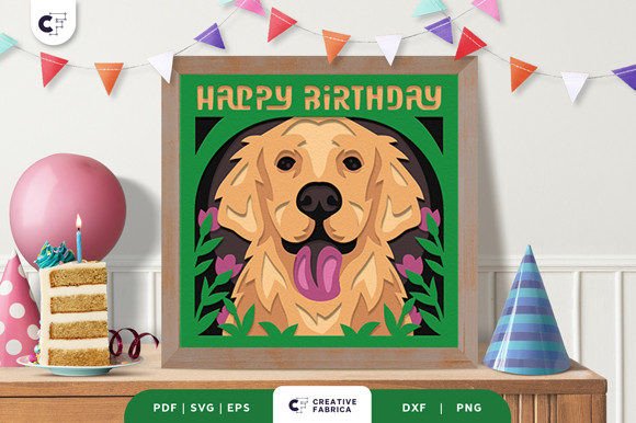 Birthday Golden Retriever 3D SVG for Birthdays