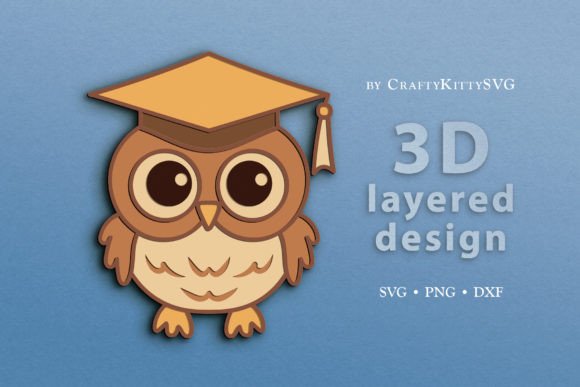 Cute Baby Owl in Graduation Cap 3D SVG for Laser Cutting and Other Celebrations