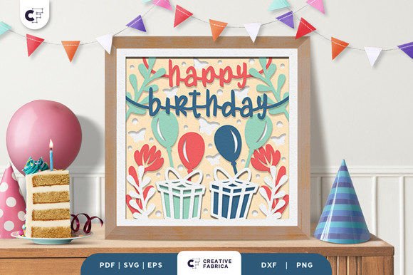Floral Birthday Gift 3D Shadow Box SVG