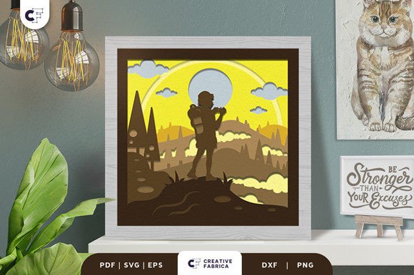 Girl Hiking in the Hills 3D Shadow Box 3D SVG Other