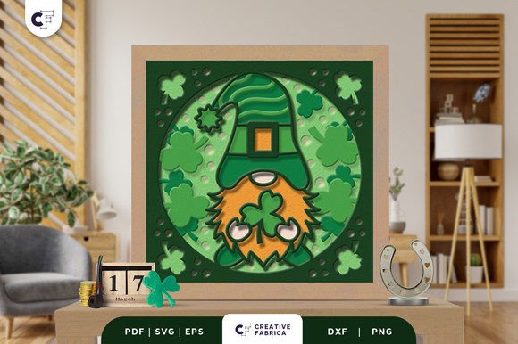 Gnome Patrick 3D Shadow Box Paper Cut: A 3D SVG for Holidays