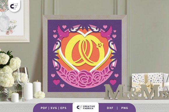 Gold Rings with Ribbon 3D Shadow Box: 3D SVG Table Decorations