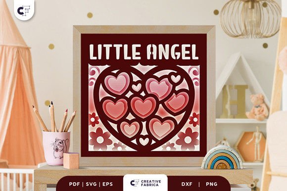 Little Angel Heart Shape 3D Paper Cut: 3D SVG for Baby Designs