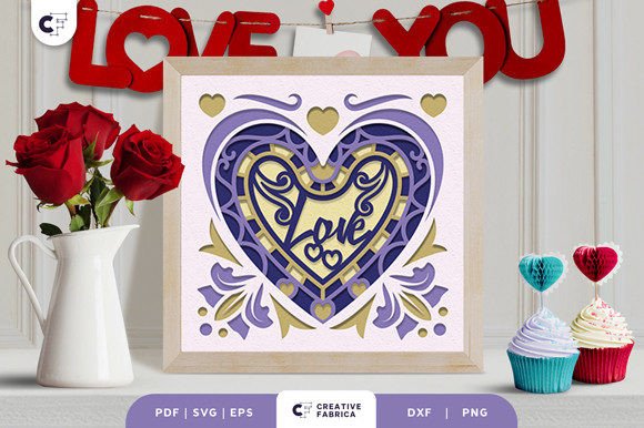 LOVE Heart Shape 3D Shadow Box SVG for Holidays