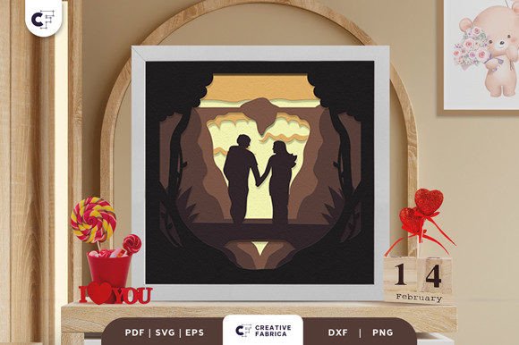 Lovely Couple 3D Shadow Box SVG: Valentine’s Day Visuals