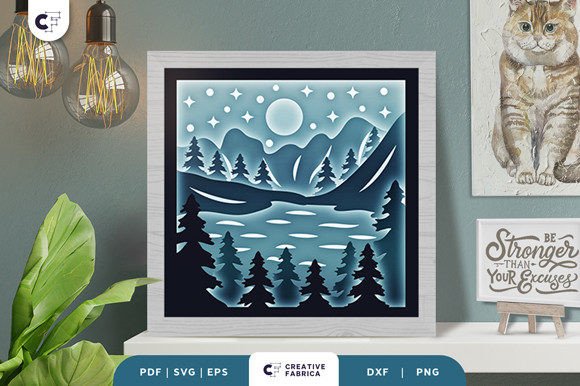Mountain and Lake View 3D Shadow Box SVG