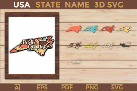 North Carolina USA State 3d SVG Papercut: Laser Cutting and Wall Decor