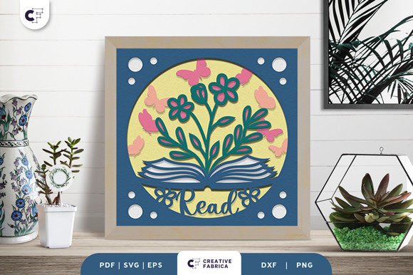 Open Book with Flowers 3D Shadow Box SVG