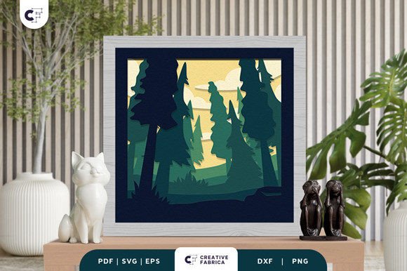 Pine Forest 3D Shadow Box Paper Cut SVG