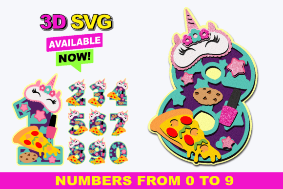 Pizza and Pajamas Party Numbers 3D SVG