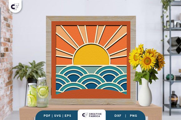 Retro Sunset 3D Shadow Box Paper Cut