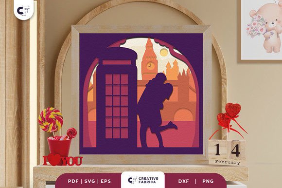 Romantic Couple in London 3D Shadow Box SVG